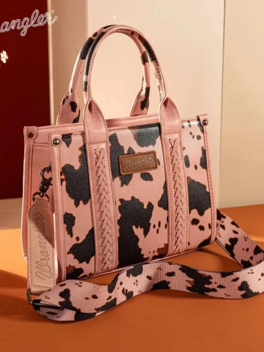 Wrangler Cow Print Concealed Carry Tote/Crossbody - Pink
